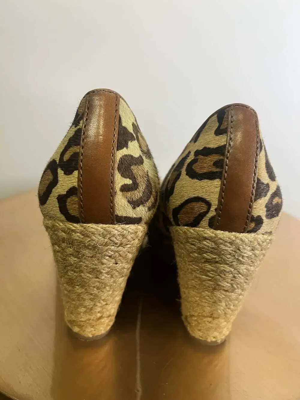 Sam Edelman Animal Print Horse Hair Wedge Pumps Espadrilles Sz 9.5 Almond Toe
